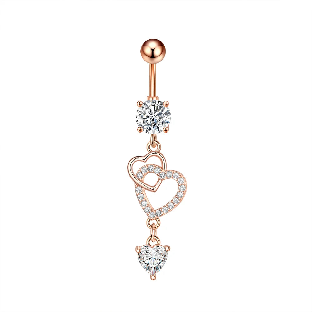 Mixed-Style Heart Grid Dangling Navel Belly Button Ring for Women Girls 14G Butterfly Crystal Belly Piercing Beach Belly Ring