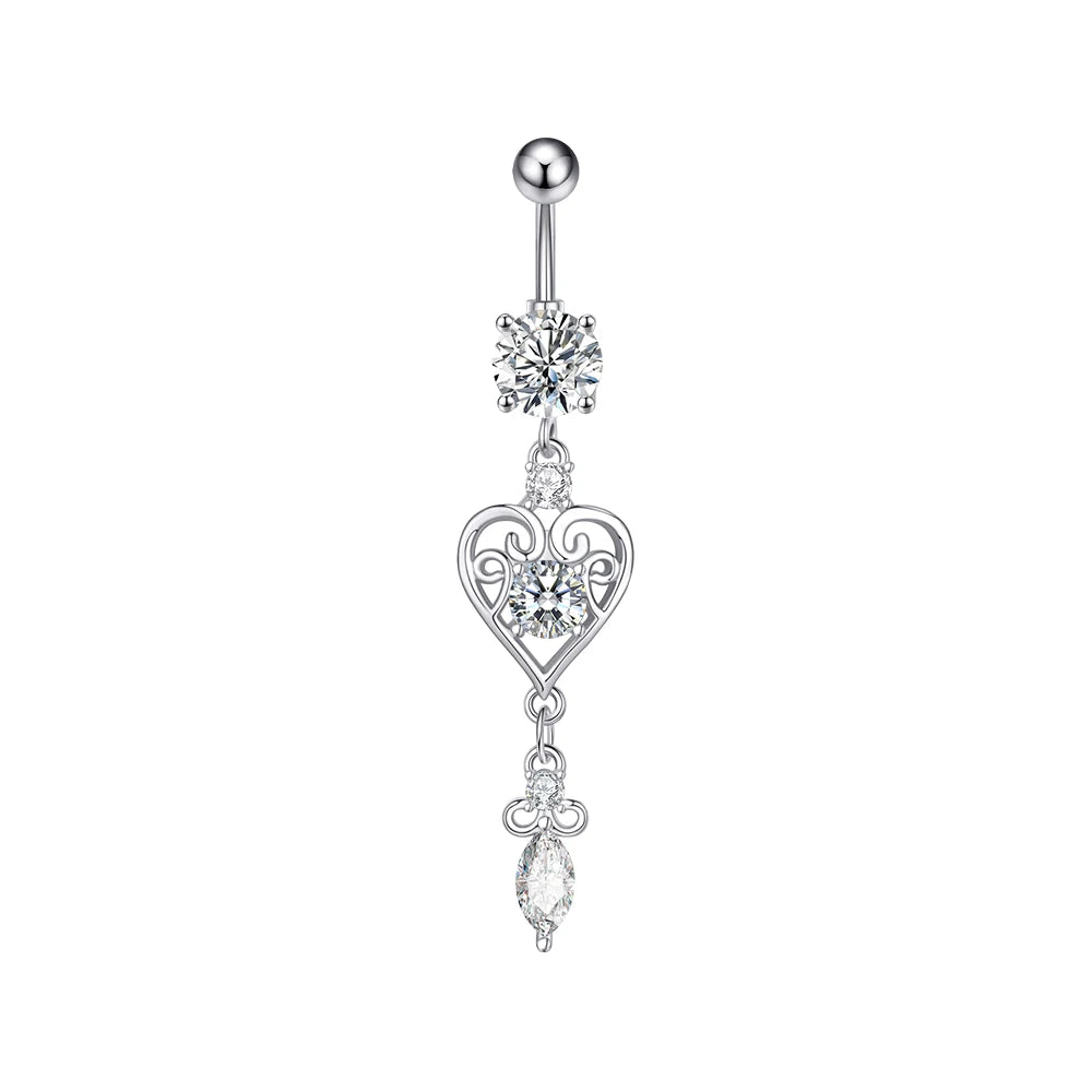 Mixed-Style Heart Grid Dangling Navel Belly Button Ring for Women Girls 14G Butterfly Crystal Belly Piercing Beach Belly Ring