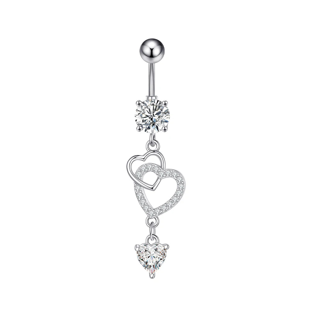 Mixed-Style Heart Grid Dangling Navel Belly Button Ring for Women Girls 14G Butterfly Crystal Belly Piercing Beach Belly Ring