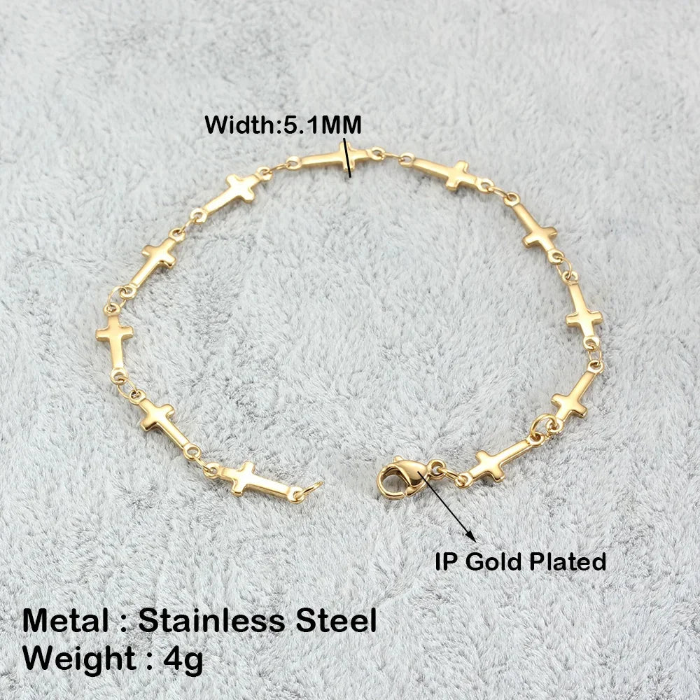 Stainless Steel Bracelets For Women Heart Cross Chain Charms Femme Gold Silver Color Fashion Jewelry Wholesale 7-9 Inch