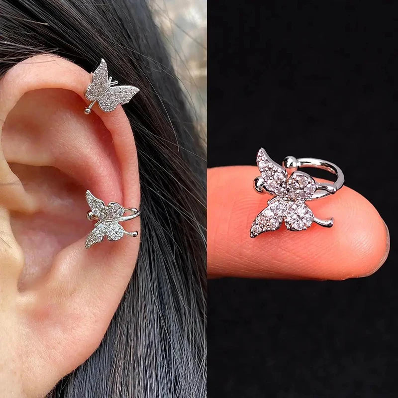 New Fashion Clip Earrings Butterfly Flowers Inlaid Zircon Non-pierced Earrings Earrings