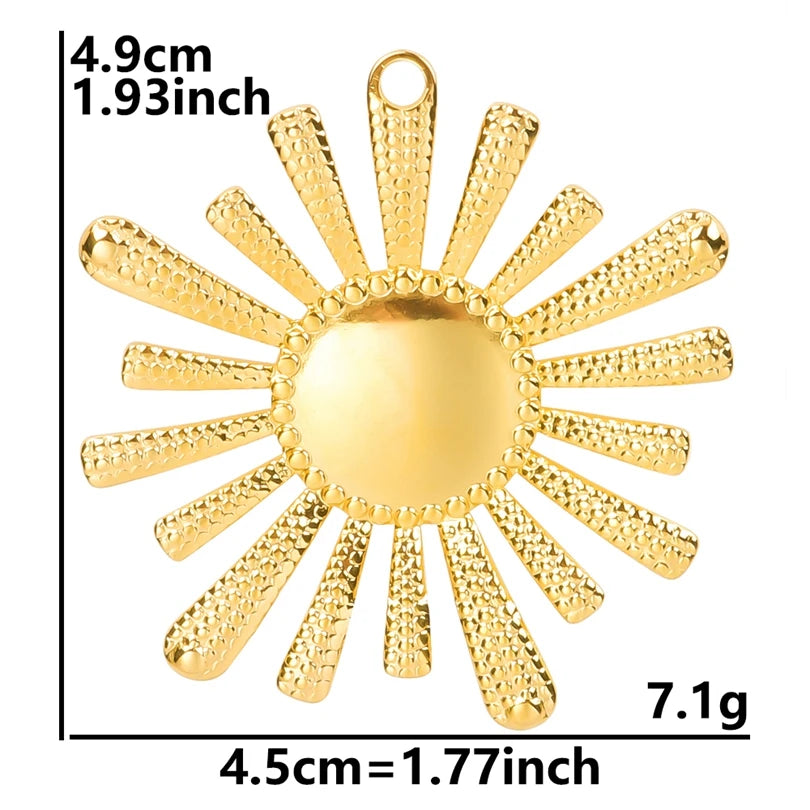 Shiny 5pcs/lot Stainless Steel Big Sun Pendants Trendy Charms of Ethnic Jewelry Real Gold Plated Sun Pendants DIY Jewelry Making