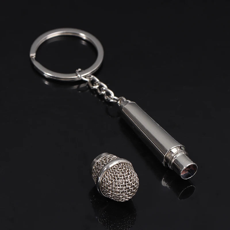 Metal Hip-hop Microphone Keychain For Women Men Mini Microphone Key Ring Car Key Holder Funny Singer Gift Handbag Accessories