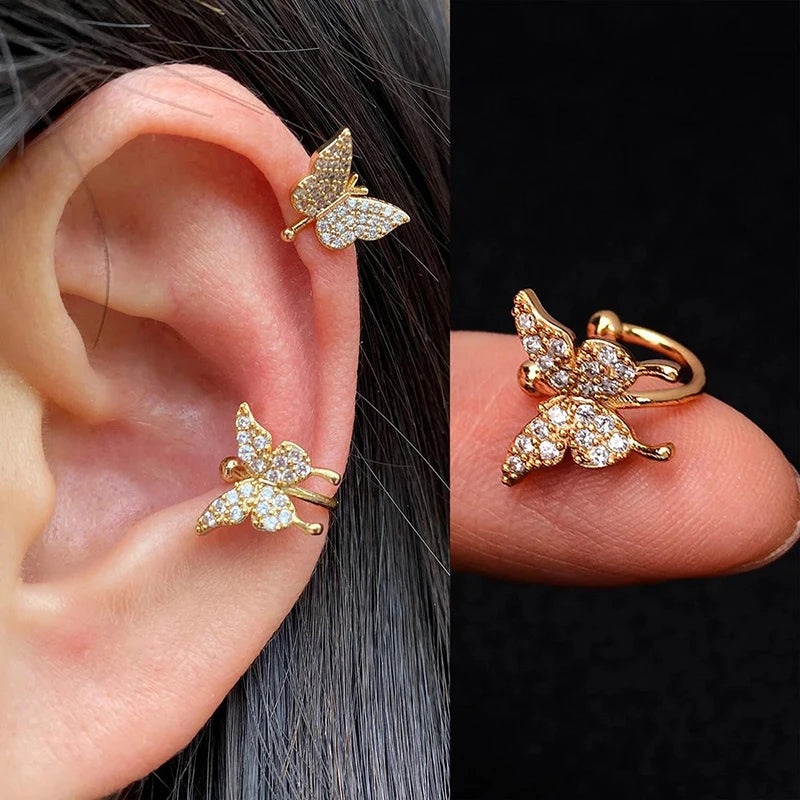 New Fashion Clip Earrings Butterfly Flowers Inlaid Zircon Non-pierced Earrings Earrings