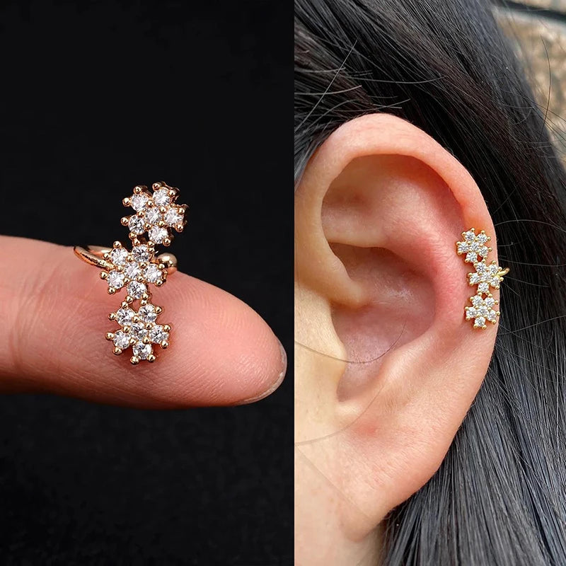 New Fashion Clip Earrings Butterfly Flowers Inlaid Zircon Non-pierced Earrings Earrings