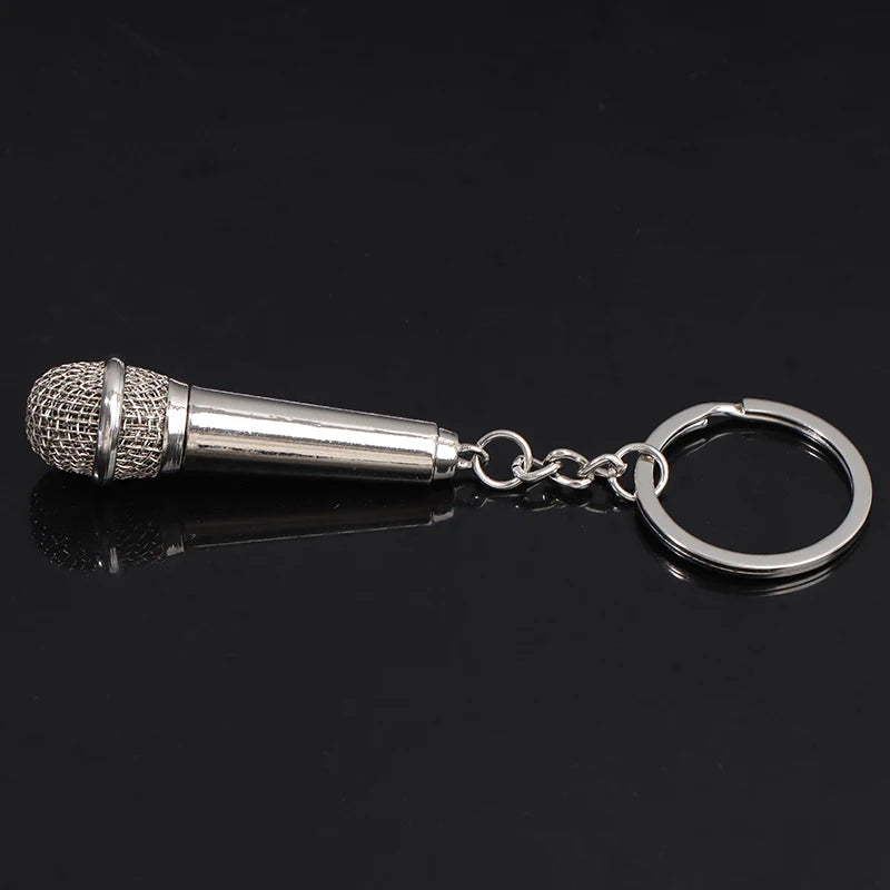 Metal Hip-hop Microphone Keychain For Women Men Mini Microphone Key Ring Car Key Holder Funny Singer Gift Handbag Accessories