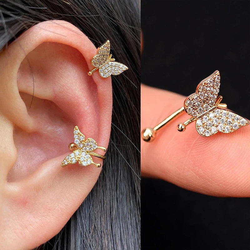 New Fashion Clip Earrings Butterfly Flowers Inlaid Zircon Non-pierced Earrings Earrings