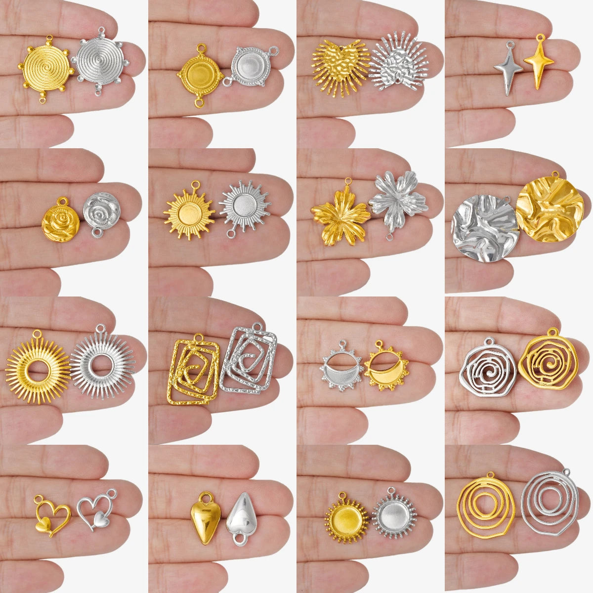 Trendy 6pcs/lot Stainless Steel Pendants Real Gold Plated Sun Love Flower Star Shaped Irregular Line Charms DIY Jewelry Making