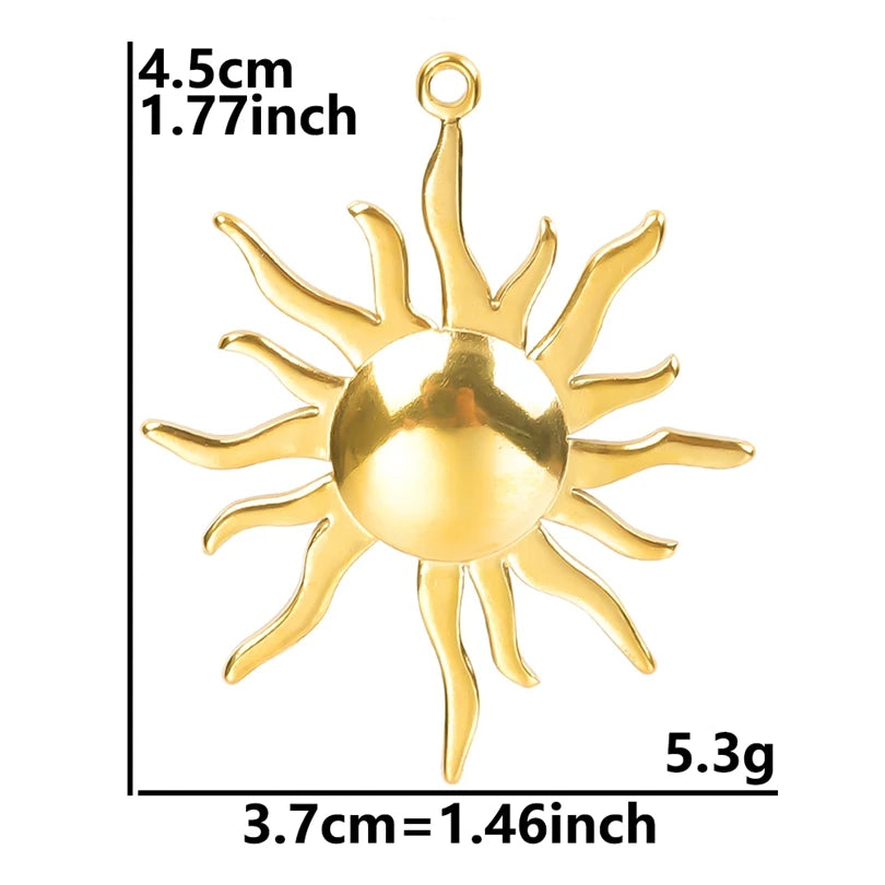 Shiny 5pcs/lot Stainless Steel Big Sun Pendants Trendy Charms of Ethnic Jewelry Real Gold Plated Sun Pendants DIY Jewelry Making