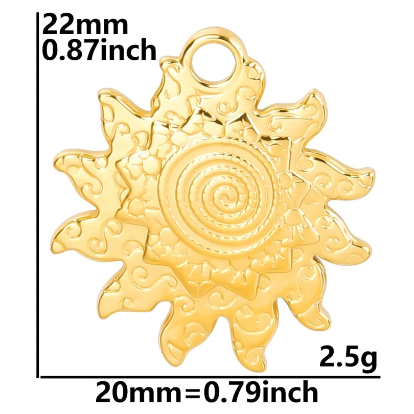 Vintage 6PCS/LOT Sun Stainless Steel Pendant for Jewelry Making Sun Shaped Charms DIY Earring Bracelet Necklace Findings No Fade