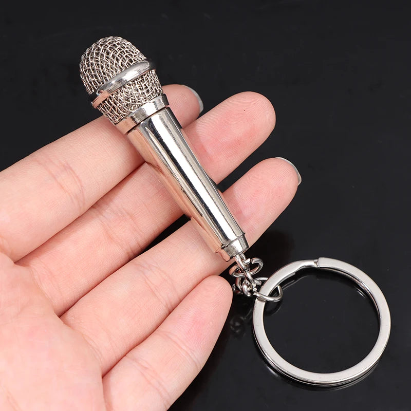 Metal Hip-hop Microphone Keychain For Women Men Mini Microphone Key Ring Car Key Holder Funny Singer Gift Handbag Accessories