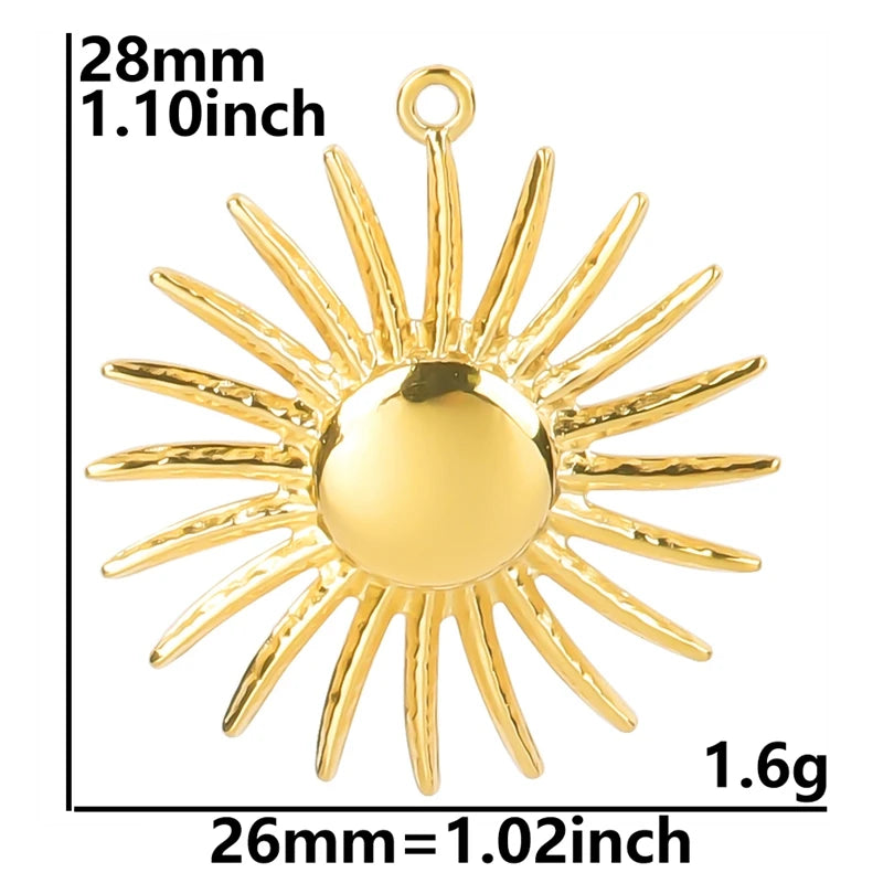 Shiny 5pcs/lot Stainless Steel Big Sun Pendants Trendy Charms of Ethnic Jewelry Real Gold Plated Sun Pendants DIY Jewelry Making