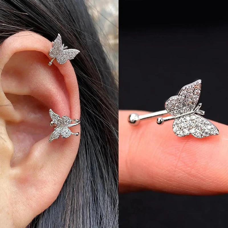 New Fashion Clip Earrings Butterfly Flowers Inlaid Zircon Non-pierced Earrings Earrings