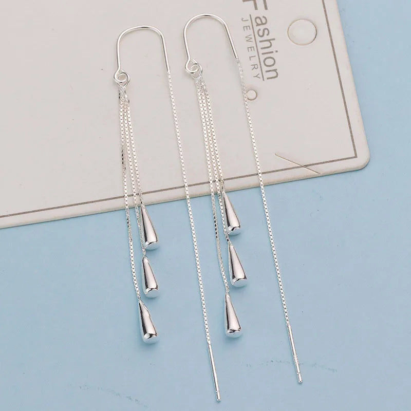 Silver Color Geometric Rhombus Earrings for Women Temperament Tassel Long Ear Line Earring 2021 Fashion Jewelry Gift