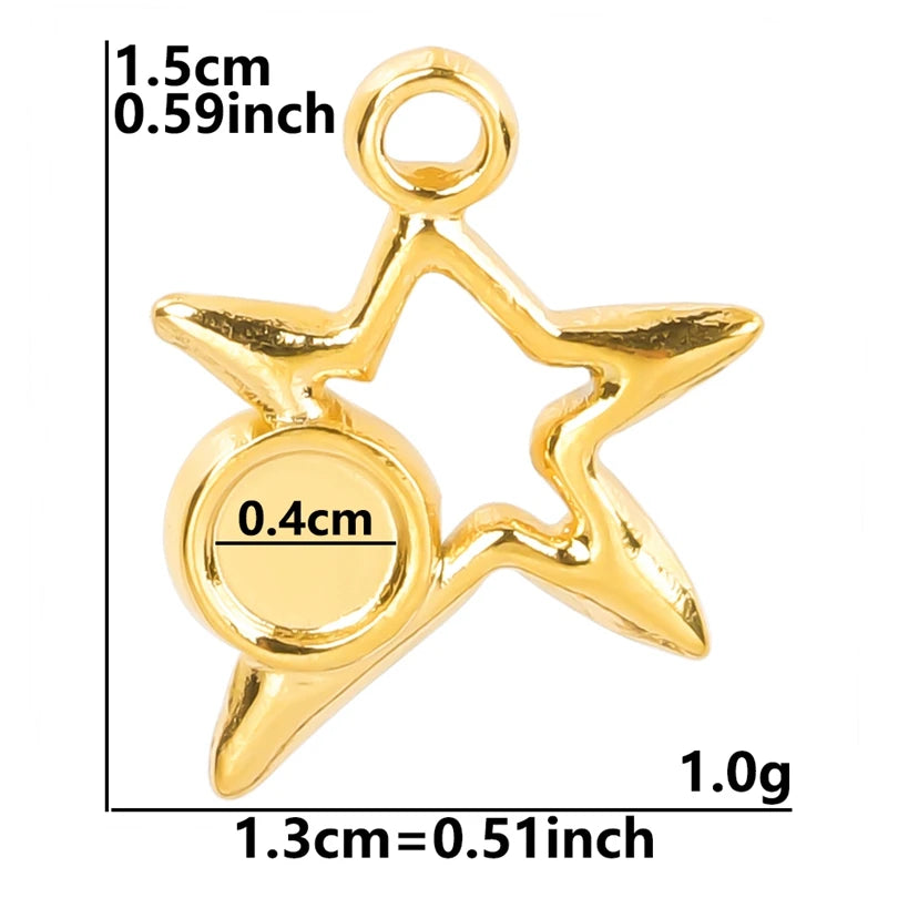 New 8pcs/lot Stainless Steel Gold Plated Cabochon Setting Pendants Sun Stars Moon Love Shaped Tray Pendants Jewelry DIY Findings