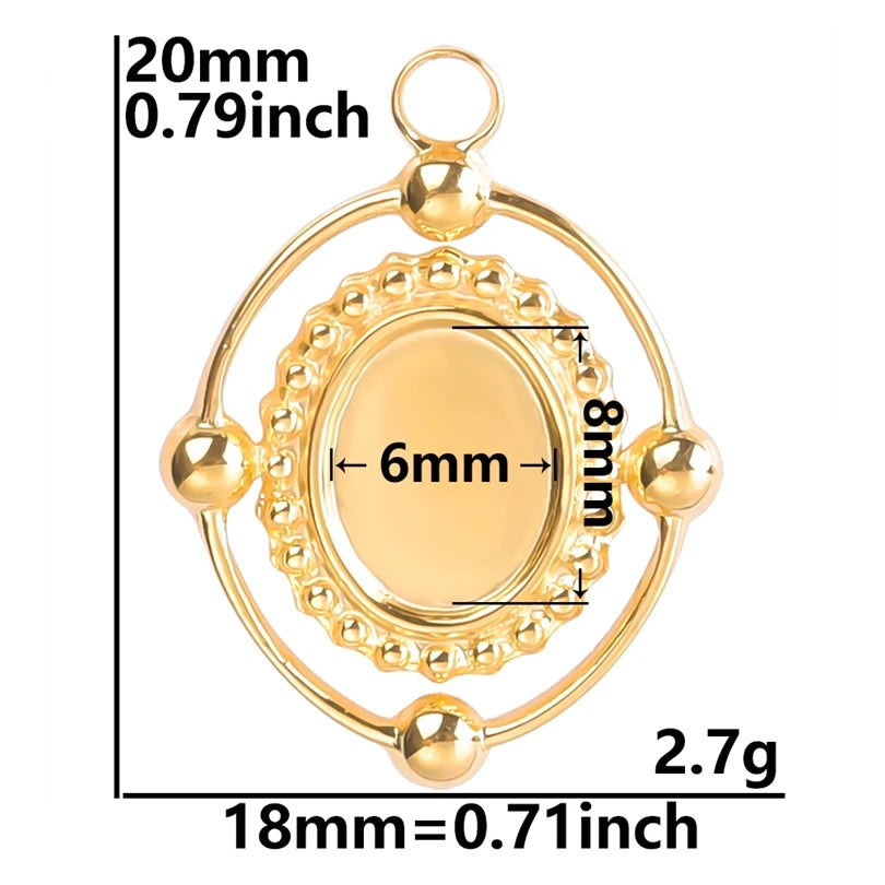 New 8pcs/lot Stainless Steel Gold Plated Cabochon Setting Pendants Sun Stars Moon Love Shaped Tray Pendants Jewelry DIY Findings