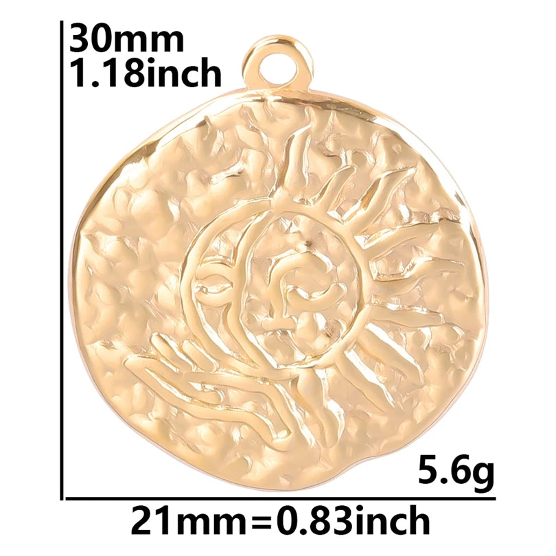 Shiny 5pcs/lot Stainless Steel Big Sun Pendants Trendy Charms of Ethnic Jewelry Real Gold Plated Sun Pendants DIY Jewelry Making