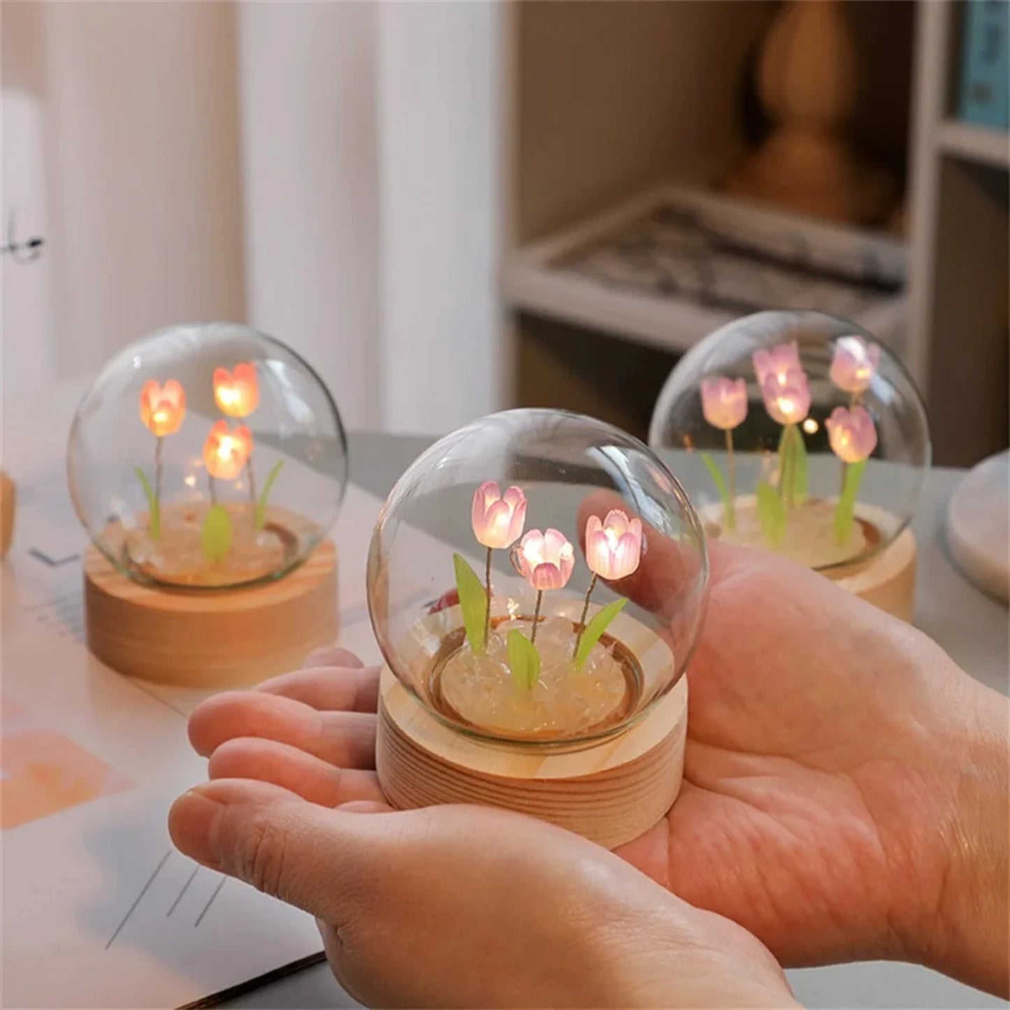 Cute Valentines Day Gift Girlfriend DIY  Floral Lamp Tulip Night Light Room Decor Under cabinet light Space decoration Rainbow