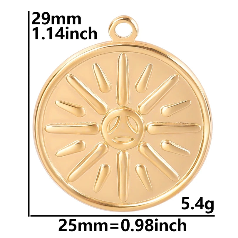 Shiny 5pcs/lot Stainless Steel Big Sun Pendants Trendy Charms of Ethnic Jewelry Real Gold Plated Sun Pendants DIY Jewelry Making