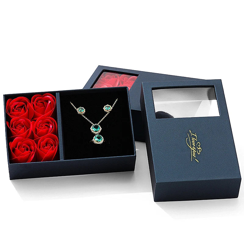 I Love You Jewelry Box Immortal Flower Jewelry Box Roses Window Gift Box Ring Earrings Pendant Necklace Box Jewelry Organizer