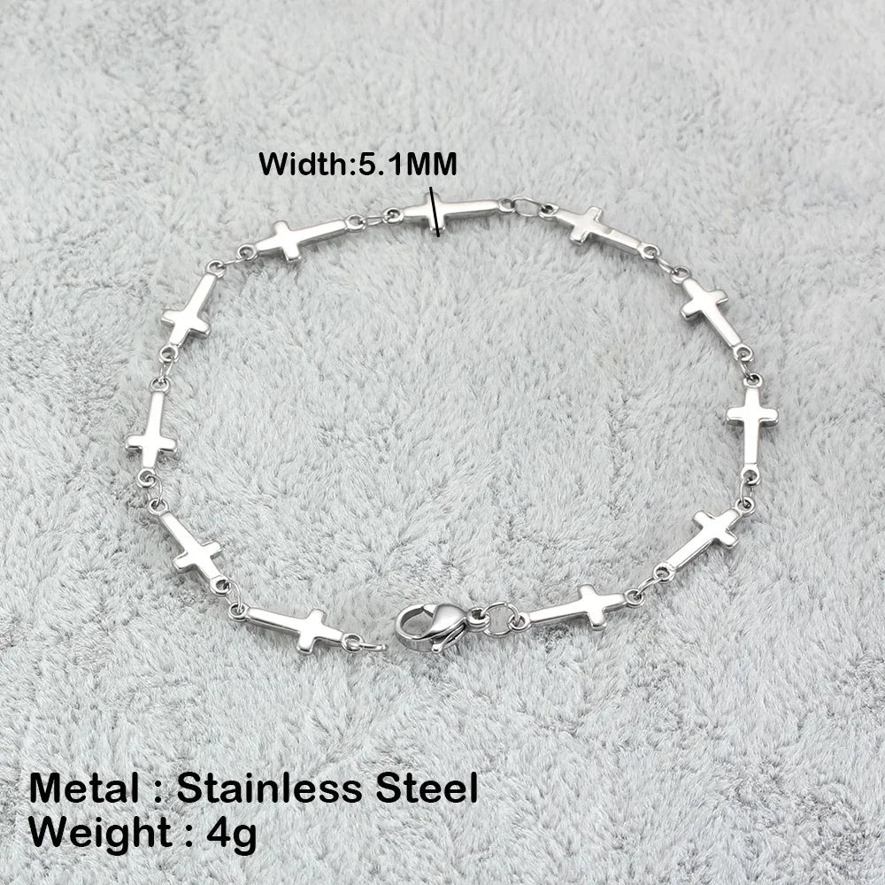 Stainless Steel Bracelets For Women Heart Cross Chain Charms Femme Gold Silver Color Fashion Jewelry Wholesale 7-9 Inch