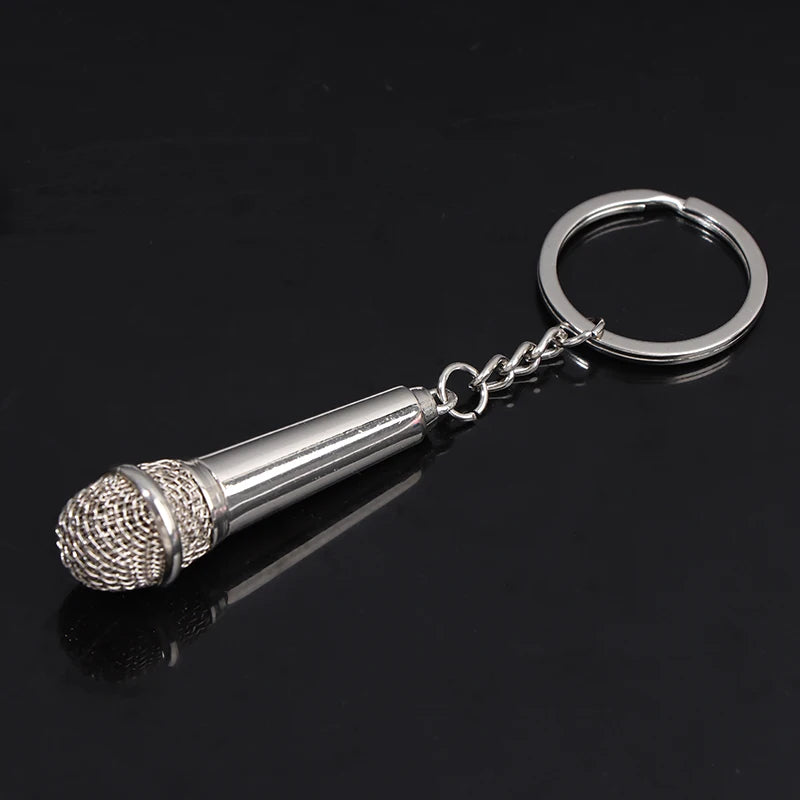 Metal Hip-hop Microphone Keychain For Women Men Mini Microphone Key Ring Car Key Holder Funny Singer Gift Handbag Accessories