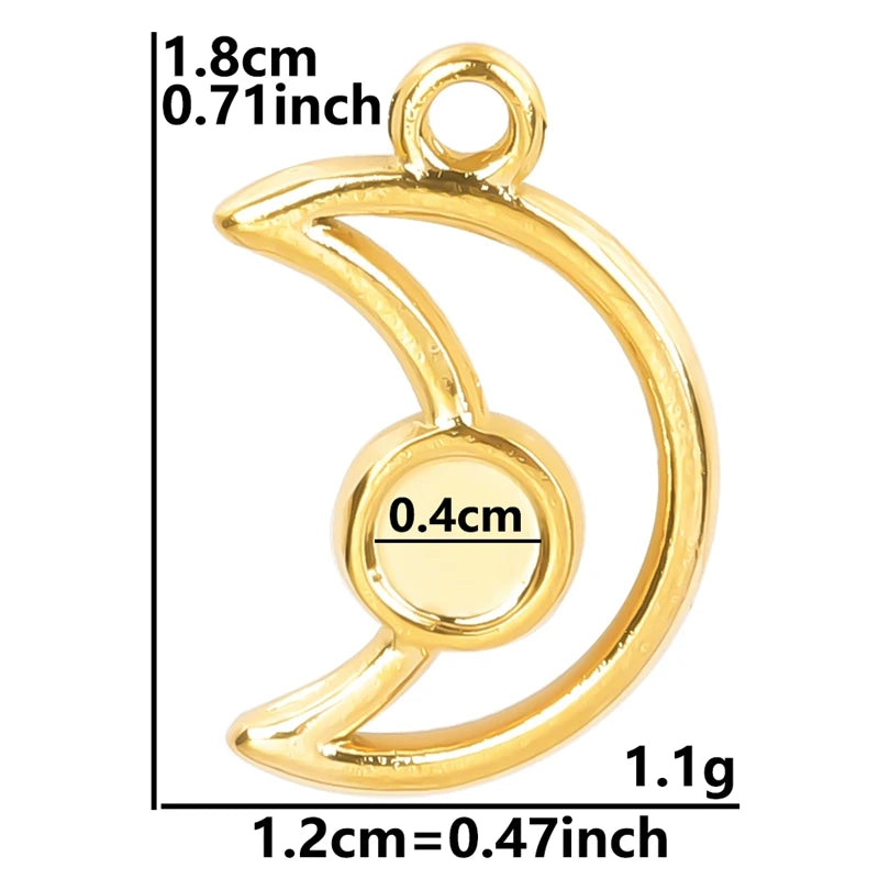 New 8pcs/lot Stainless Steel Gold Plated Cabochon Setting Pendants Sun Stars Moon Love Shaped Tray Pendants Jewelry DIY Findings