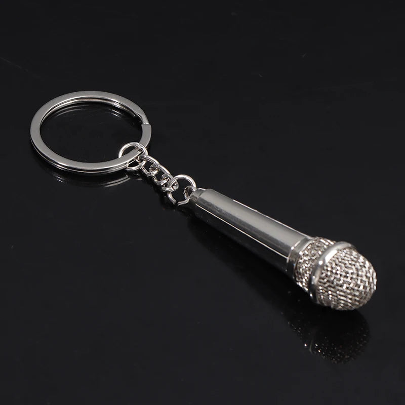 Metal Hip-hop Microphone Keychain For Women Men Mini Microphone Key Ring Car Key Holder Funny Singer Gift Handbag Accessories