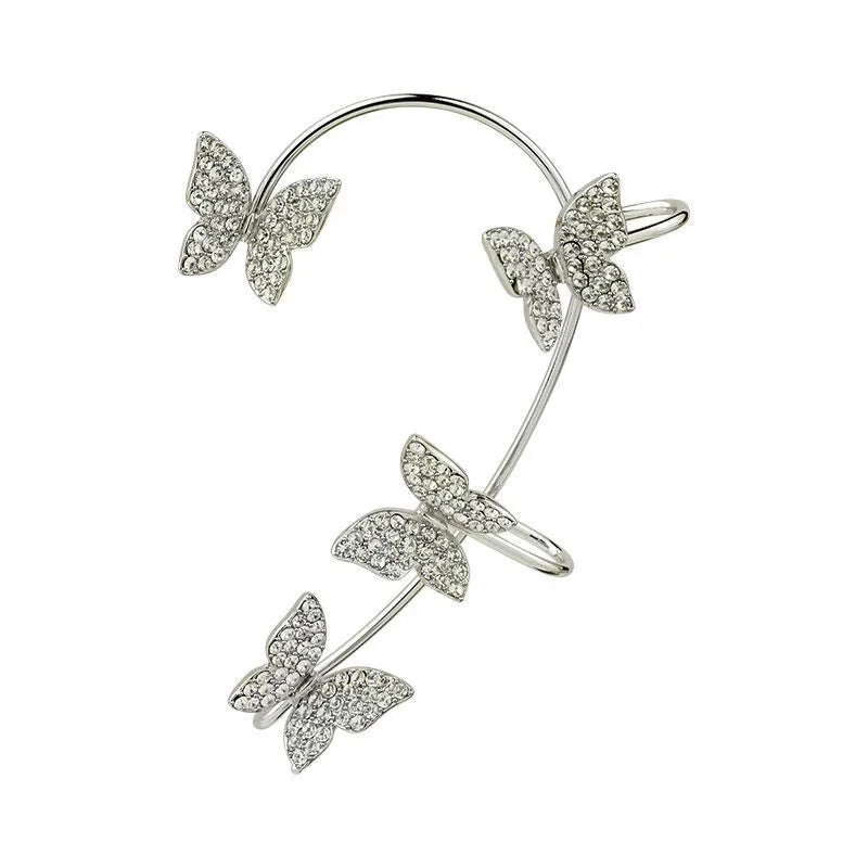 Silver Plated Metal Butterfly Ear Clips Without Piercing For Women Sparkling Zircon Ear Cuff Clip Earrings Wedding Jewelry