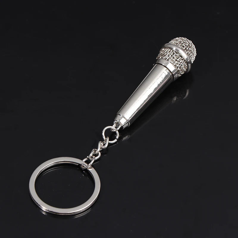 Metal Hip-hop Microphone Keychain For Women Men Mini Microphone Key Ring Car Key Holder Funny Singer Gift Handbag Accessories