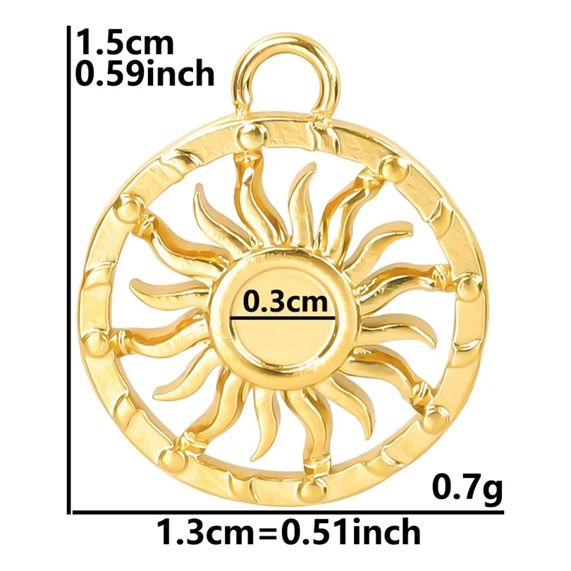 New 8pcs/lot Stainless Steel Gold Plated Cabochon Setting Pendants Sun Stars Moon Love Shaped Tray Pendants Jewelry DIY Findings