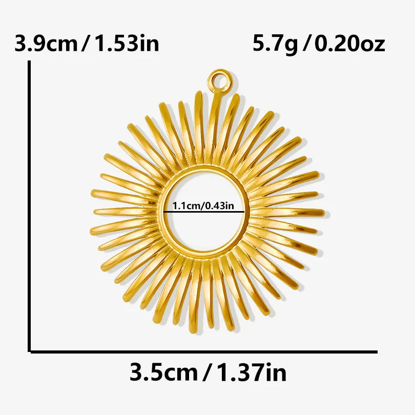 Shiny 5pcs/lot Stainless Steel Big Sun Pendants Trendy Charms of Ethnic Jewelry Real Gold Plated Sun Pendants DIY Jewelry Making