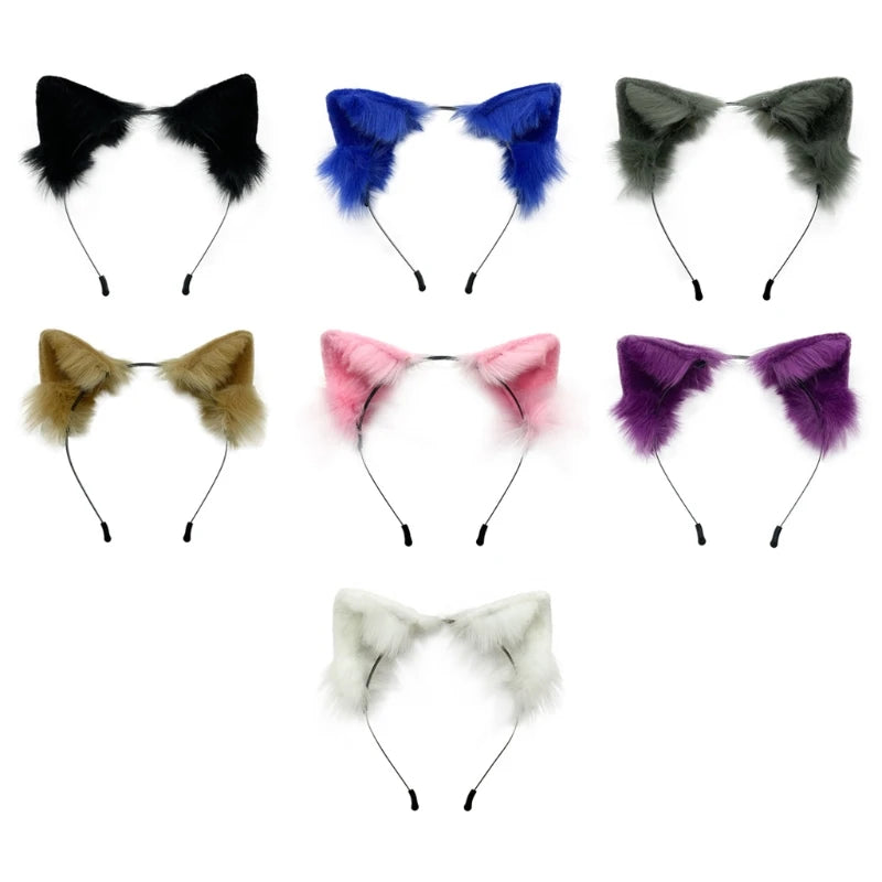 Animal Ear Hair Hoop Soft for Cat Ears Headwear Furry Kitten Ears Headband Headpiece Anime Fancy Dress Photo Props