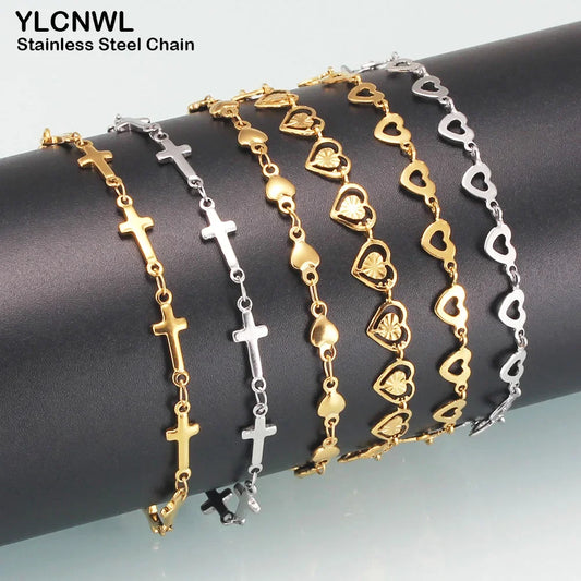 Stainless Steel Bracelets For Women Heart Cross Chain Charms Femme Gold Silver Color Fashion Jewelry Wholesale 7-9 Inch