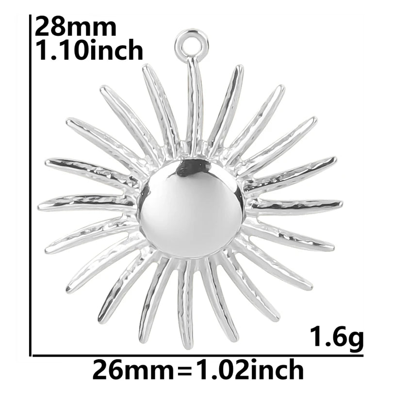 Shiny 5pcs/lot Stainless Steel Big Sun Pendants Trendy Charms of Ethnic Jewelry Real Gold Plated Sun Pendants DIY Jewelry Making