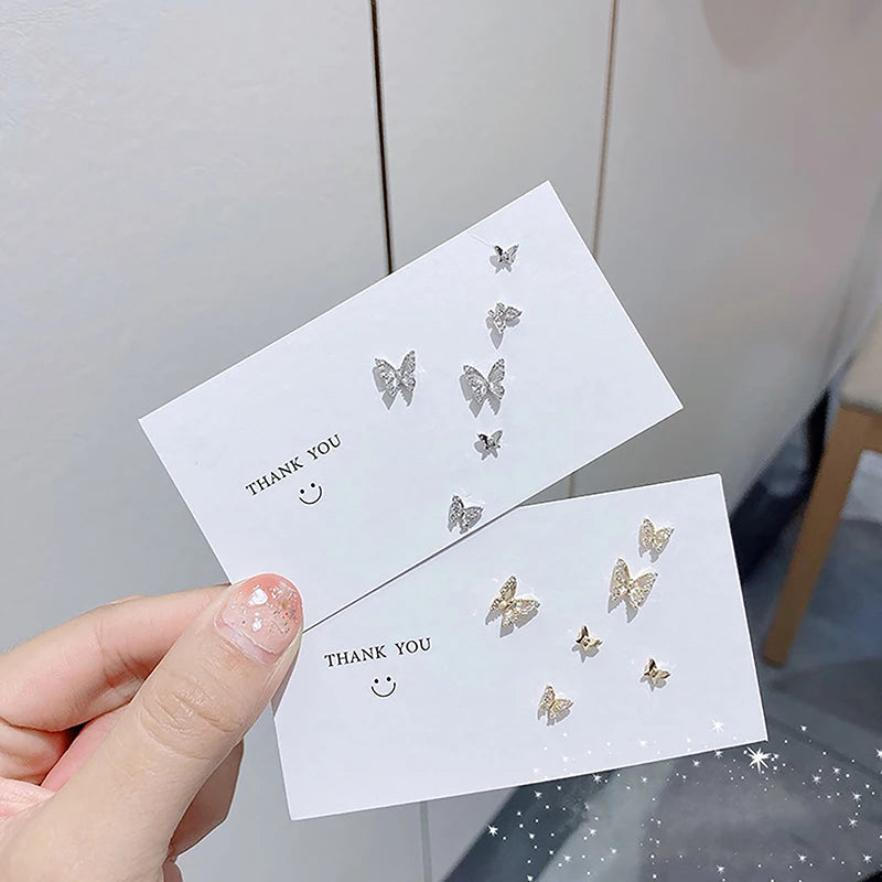 6Pcs/set Cute Butterfly Stud Earrings for Women Sweet Girls Gold Silver Color Crystal Hollow Korean Fashion Earring Jewelry