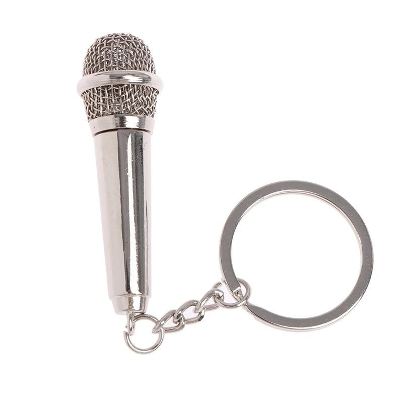 Metal Hip-hop Microphone Keychain For Women Men Mini Microphone Key Ring Car Key Holder Funny Singer Gift Handbag Accessories